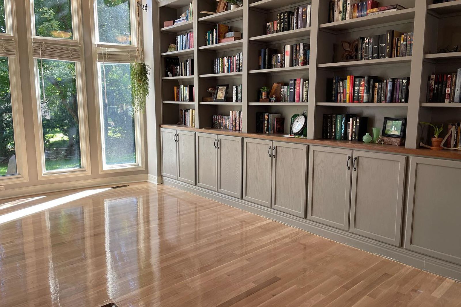 high gloss wood floor installation in study of home in Lee's Summit - Premium Wood Floors